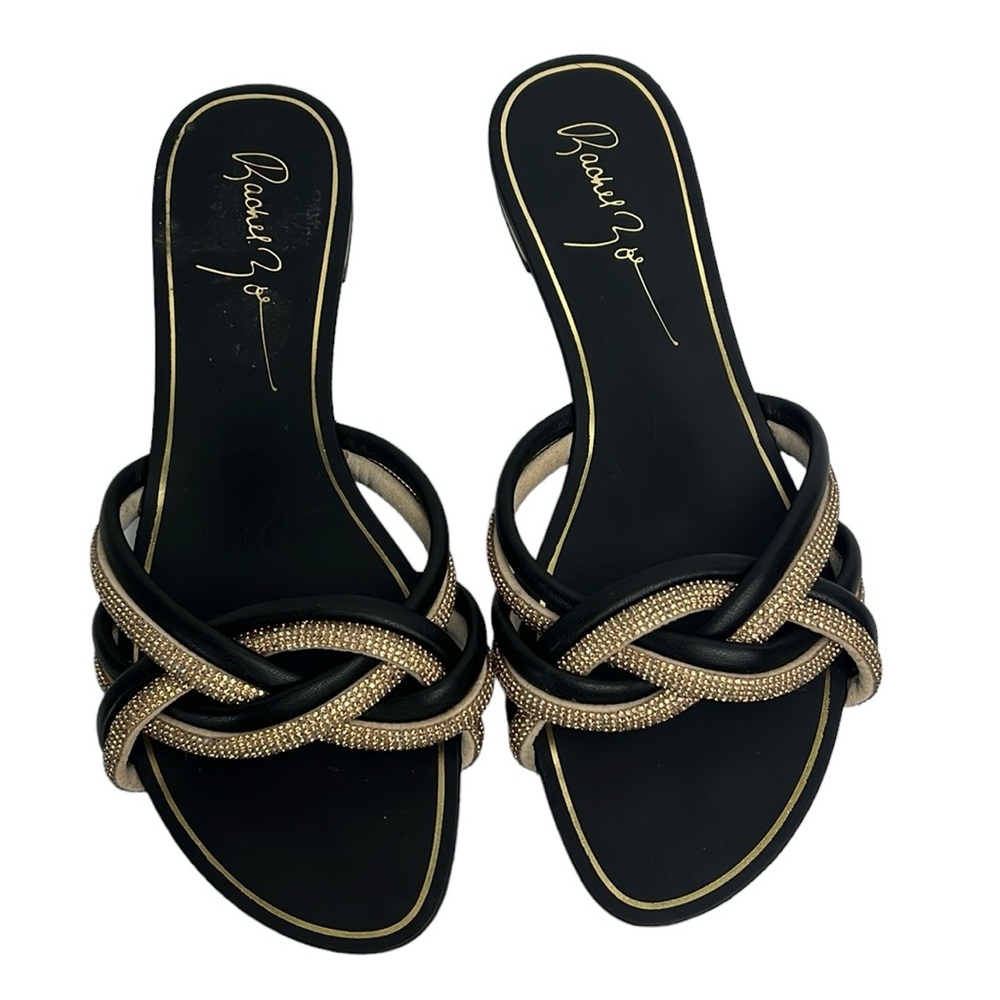 Rachel Zoe Black and Gold Braid Slide Sandal Sz 8